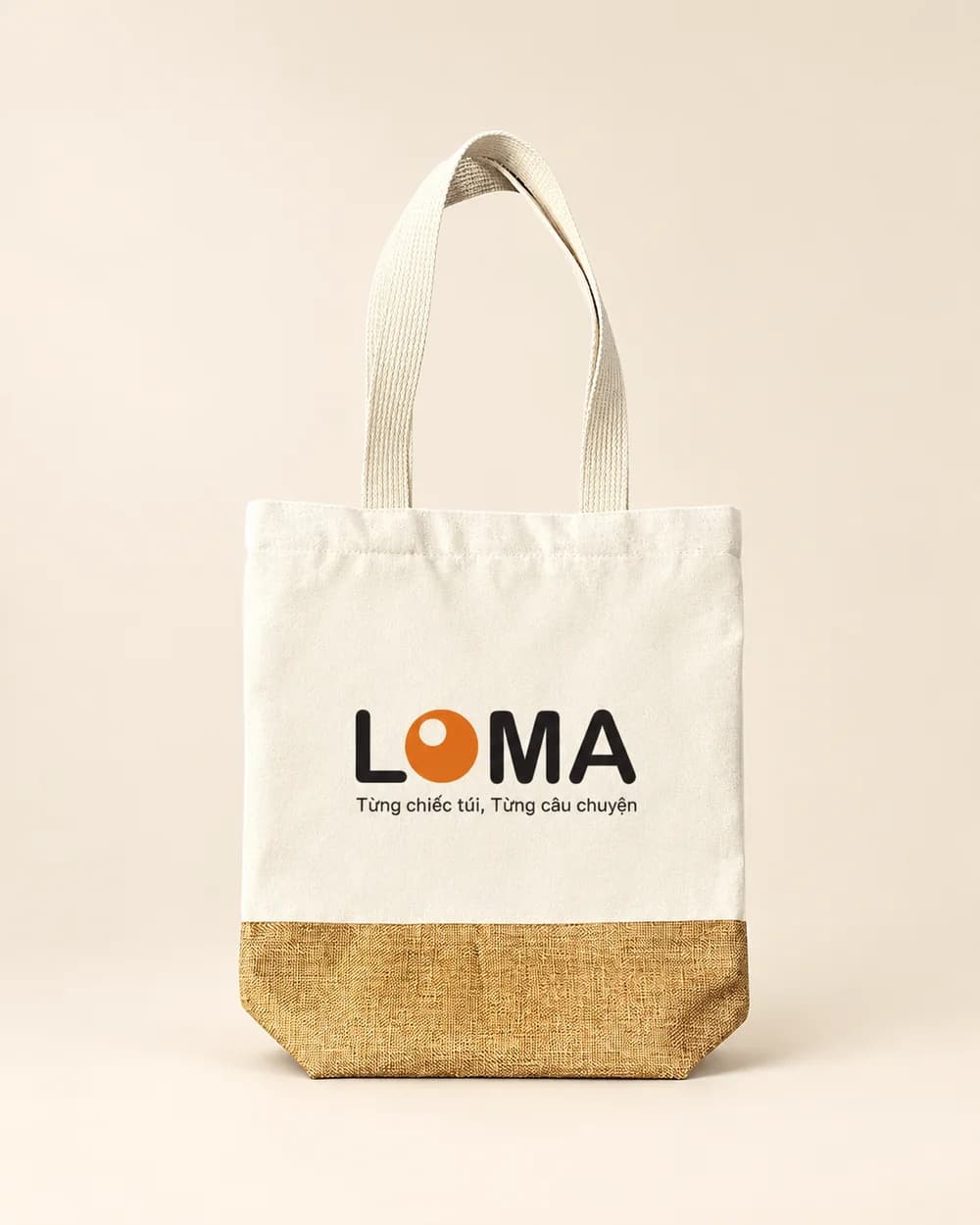 Túi Canvas đáy đay: Canvas kem phối đáy bố đay, in logo