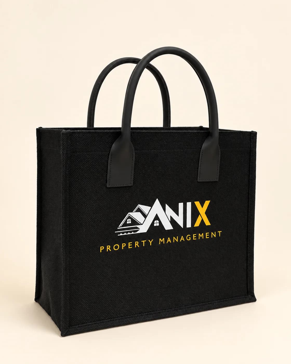 Túi đay đen quai da đen in logo ANIX Property Management