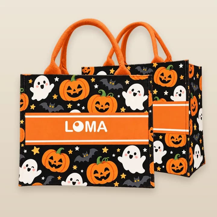 Halloween dễ thương: Bí ngô, ma và dơi trên nền đen